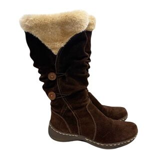BareTraps Women's Esha Leather Suede Dark Brown w/Faux Fur 90s Retro Size 7.5
